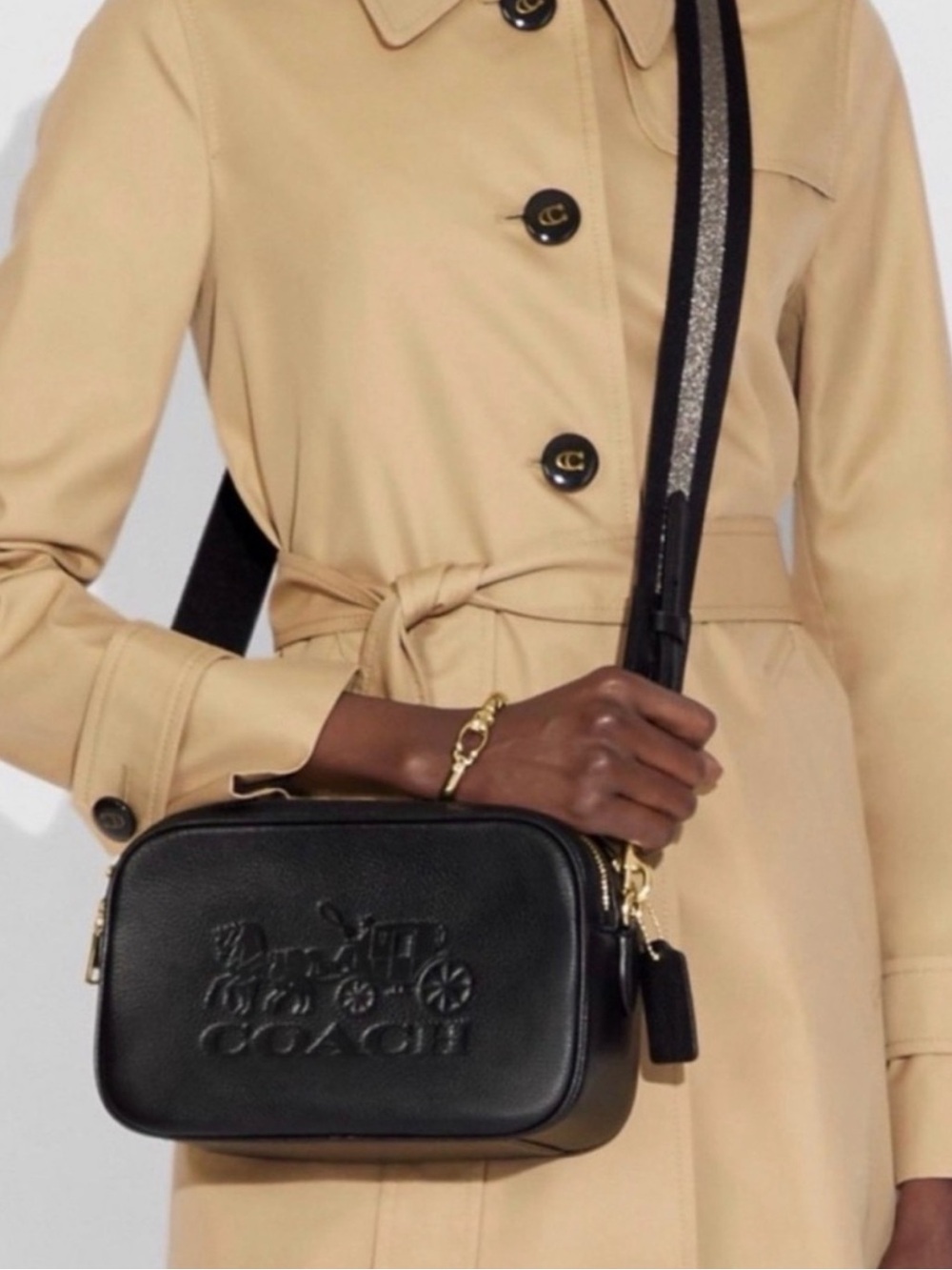 Coach Black  Leather Camera Crossbody with Embossed Carriage Like New